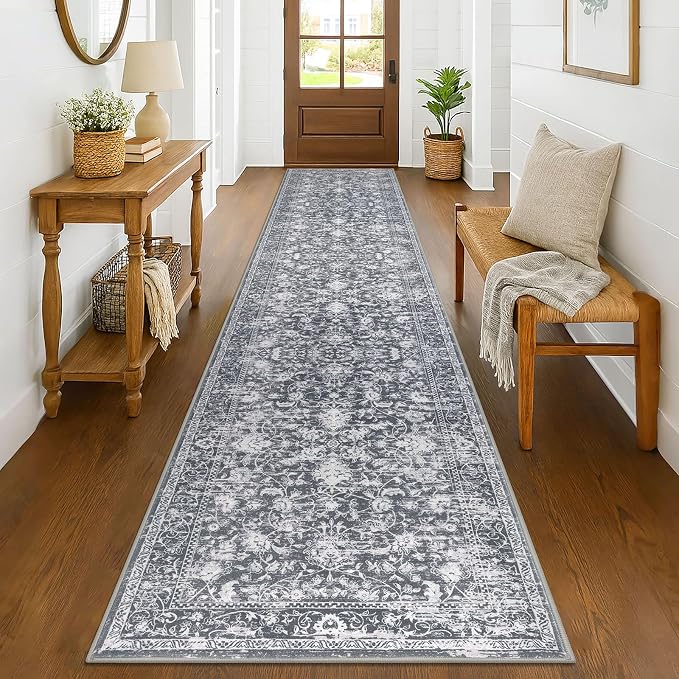 KILOCOCO Runner for Hallway 2.6x14 Runner Rug Printed Vintage Floral Washable by Kilococo