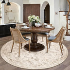 8x8 Washable Neutral Round Rug Beige Vintage Living Room Bedroom Circle Rug - Image 3