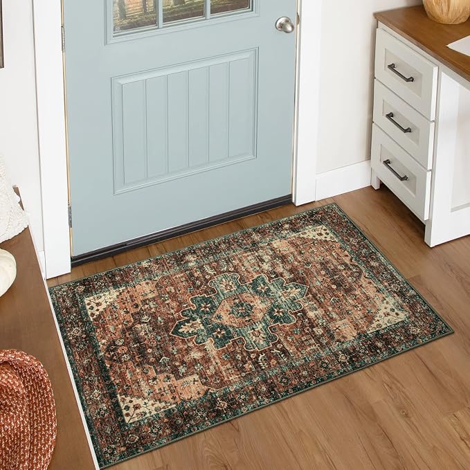 Moynesa Washable Vintage Bathroom Rug, Small Area Rug 2x3 Entryway Rug Indoor by Moynesa