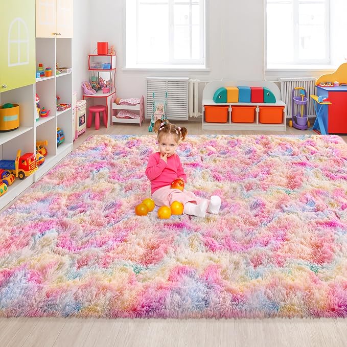 Soft Fluffy Area Rug 8x10 Plush Rainbow Rugs - Image 8