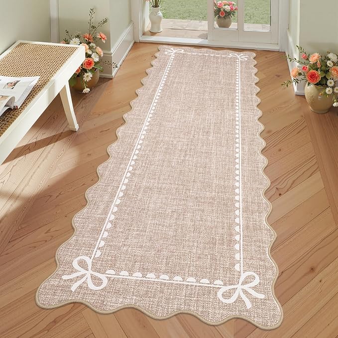 GarveeHome Scalloped Bow Rug for Living Room, Solid Camel Rug for Dorm by GarveeHome