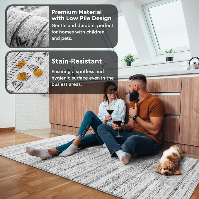 3x5 Area Rug Machine Washable Non Slip Rug Distressed Neutral Moroccan Boho Rug - Image 3