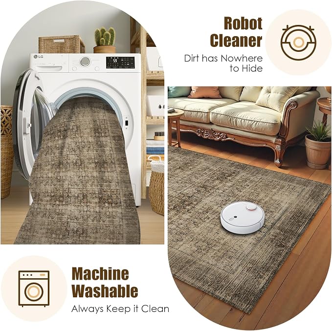 Washable Area Rug 5' x 7' Vintage Traditional Persian Mat - Image 7