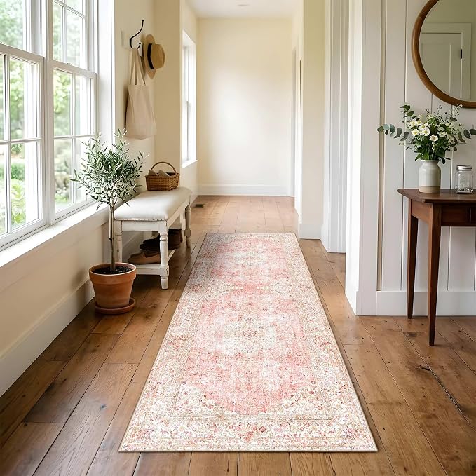 Latte&Fog 2x6 Washable Runner Pink Rugs, Non Slip Runner Rug - Image 2