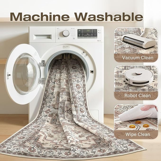 8x10 Area Rugs Living Room: Washable Vintage Rug Large Non-Slip Stain Resistant - Image 2