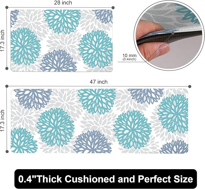 Teal Kitchen Mats Set of 2 Cushioned Anti Fatigue Kitchen Rugs Non Slip - Image 2