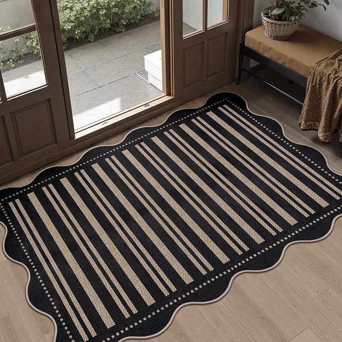 Striped Easy Jute Front Door Mat, 2.6x4 Washable Entryway Rug Non Slip Small by LORWER
