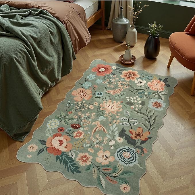 DCX Vintage Floral Rug 3x5, Washable Sage Green Rug by DCXWashableRug