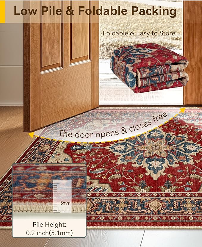 RELEANY Area Rugs 5'x8' Washable Non-Slip, Floral Vintage Distress Medallion - Image 4