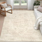4x6 Area Rugs for Living Room: Vintage Boho Neutral Washable Rug Indoor Soft by Luxturiy