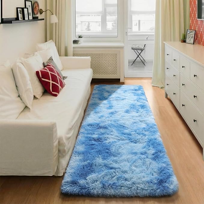 ONASAR Runner Rugs for Bedroom Living Room, Fluffy Tie-Dyed Blue 2x6 Bedside - Image 5