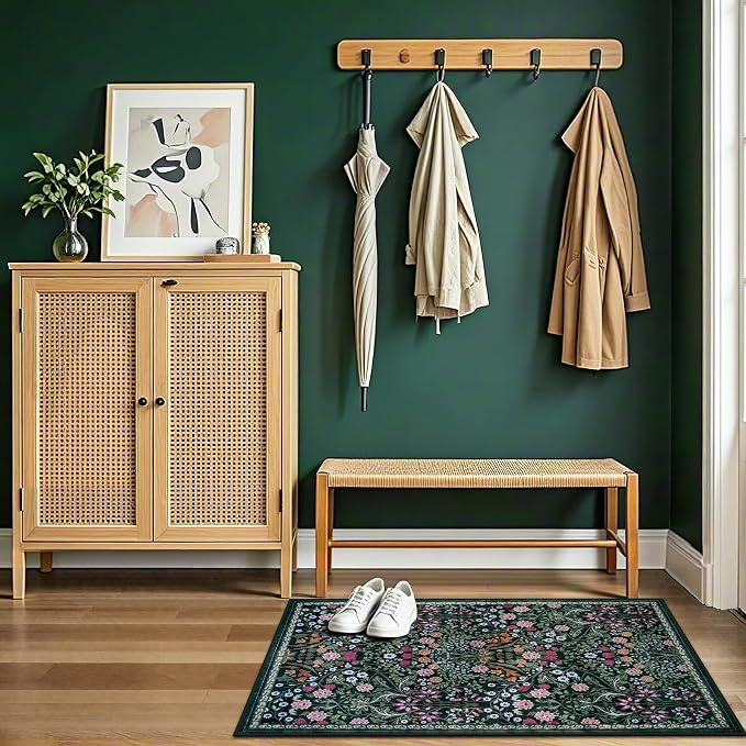 Entryway Rug 2X3 Small Rugs: Floral Washable Door Mat Vintage Soft Low Pile - Image 5