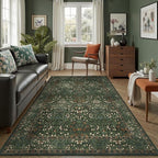 DCX Green 5x7 Area Rug, Machine Washable Non Slip Stain Resistant Soft Vintage by DCXWashableRug