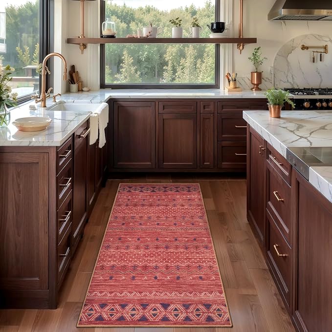 SERISSA 2x4 Rugs for Entryway, Washable Non-Slip Kitchen Runner Rug Small Red - Image 2