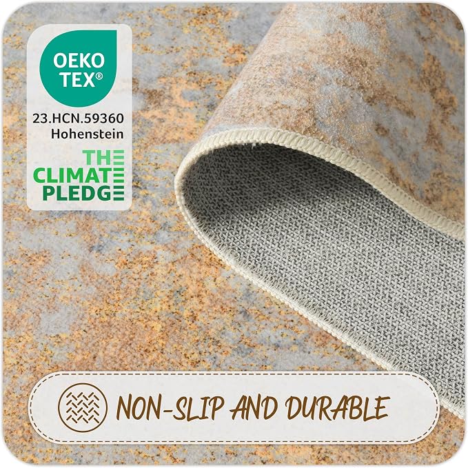 Beige Gold Round Area Rugs 4ft Washable Circle Rug - Image 8