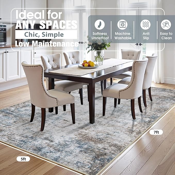5x7 Area Rugs for Living Room Rug Washable: Abstract Rug for Dining Room - Image 2