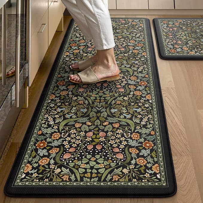 Collive Kitchen Floor Mat Cushioned Anti Fatigue, Boho Floral Desk Mats Non by Collive