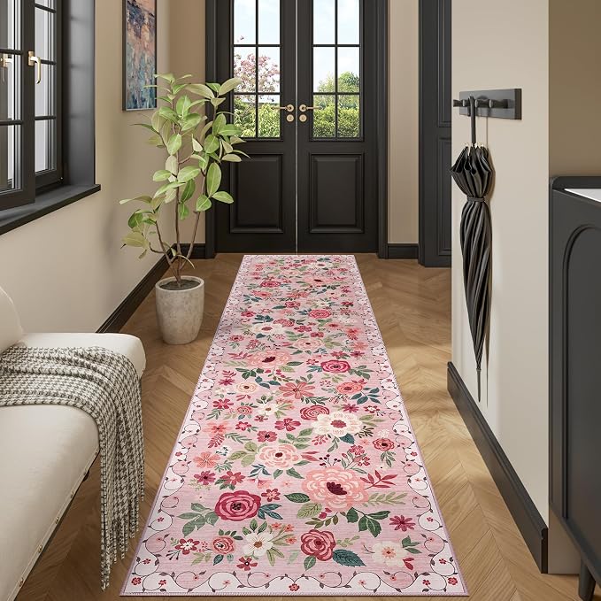 DUKINO Runner Rug for Hallway, 2.6x10 Washable Floral Long Kitchen Rug - Image 5