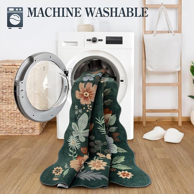 Lahome Floral Machine Washable Rug, 3x5 Rug Non Slip Soft Bedroom Rugs - Image 4