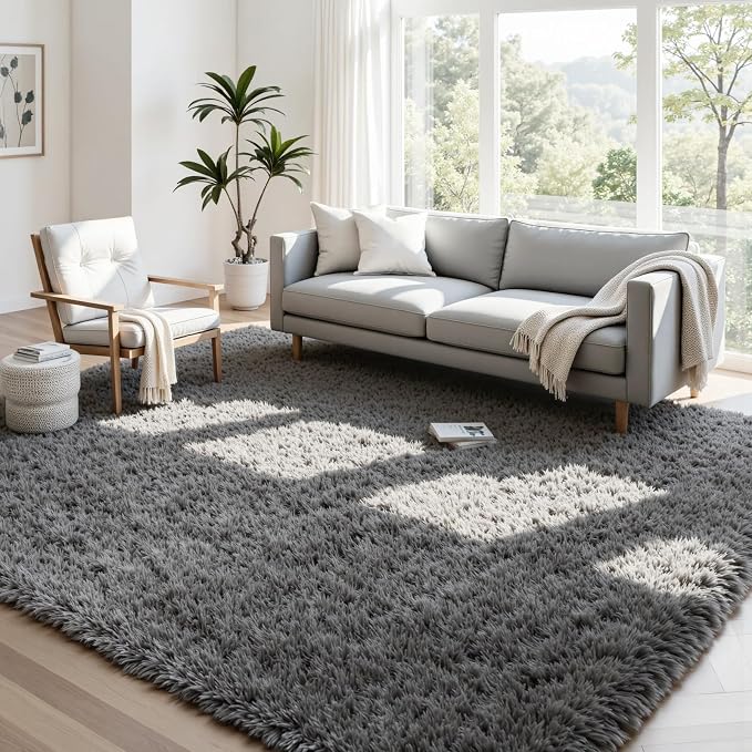 4x6 Area Rugs for Living Room Rug: Soft Fluffy Shag Light Gray Rugs for Bedroom - Image 2