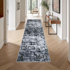 2.6'x10' Runner Rug Washable Rug: Modern Abstract Soft Thin Runner Rug Black - Image 4