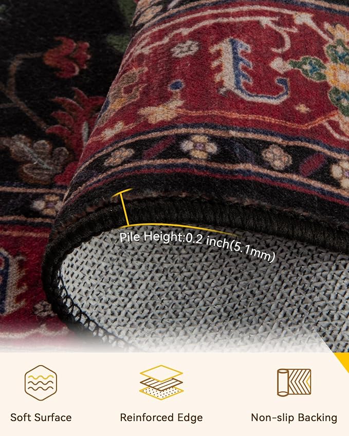 RELEANY Area Rugs Round 6ft Washable Non-Slip, Floral Vintage Distress - Image 4