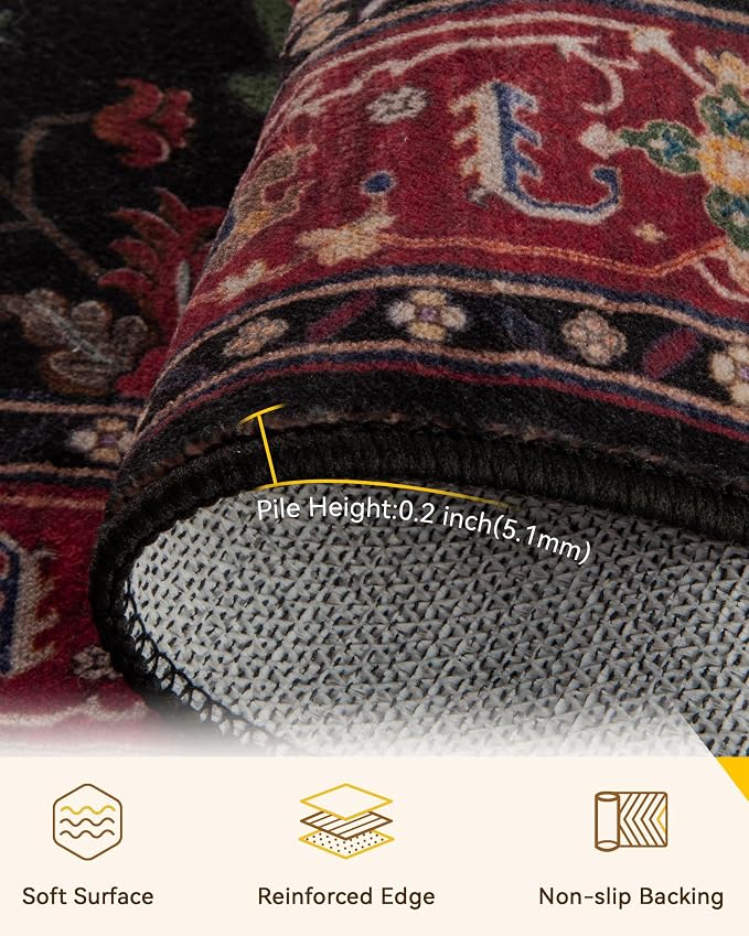 RELEANY Area Rugs Round 10ft Washable Non-Slip, Floral Vintage Distress - Image 4