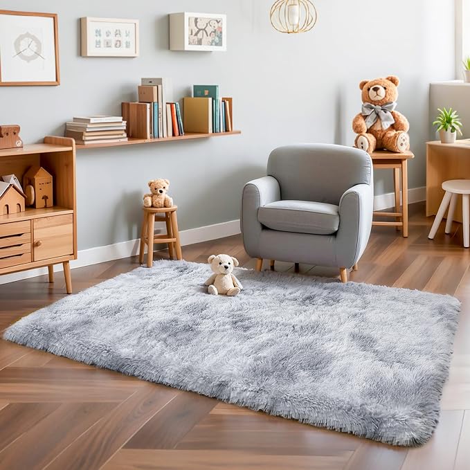KICHOWUA Thick Area Rug Light Grey 6x9 Fluffy Shag - Image 7
