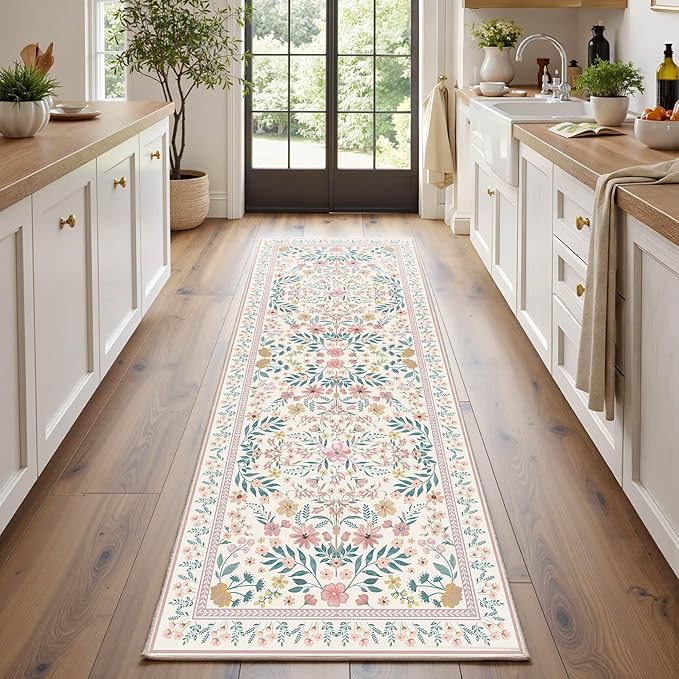 Rugxara 2x6 Floral Runner Rug, Washable Runners by Rugxara