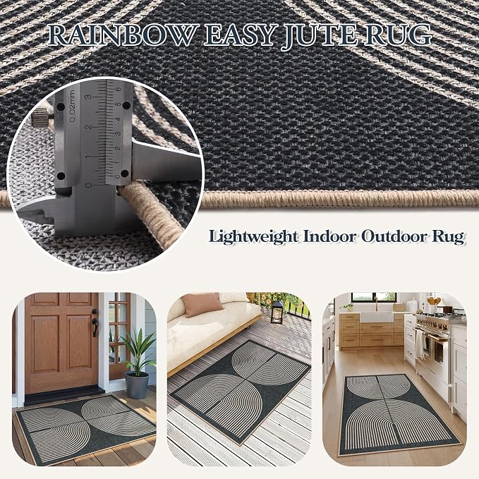 Lahome Enfys Rainbow Easy Jute Rug, Farmhouse Non Slip Non Shedding Lightweight - Image 4