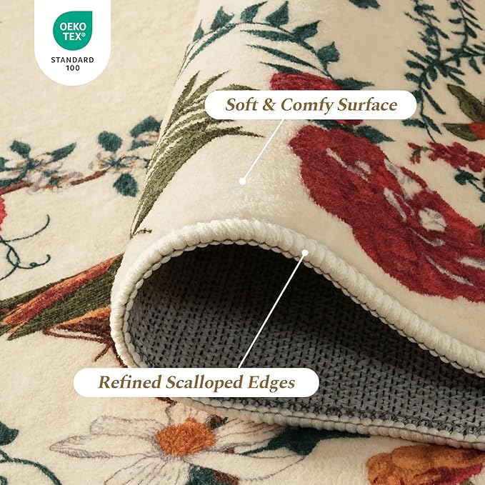 Rugflix Scalloped Floral Rug for Entryway, 2x3 Washable Non-Slip Kitchen Area - Image 6