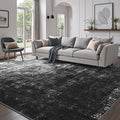 DCX Abstract Area Rug 9x12, Washable Black Modern Rug by DCXWashableRug