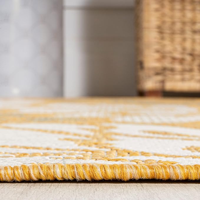 JONATHAN Y Floral Textured Weave Indoor Outdoor Area Rug 5X8 Yellow/Cream - Image 6