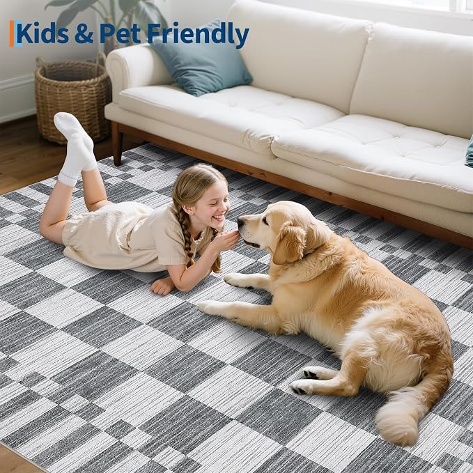 GarveeHome Grey Checkered Rug 2x3 Washable Rug Non-Slip - Image 8