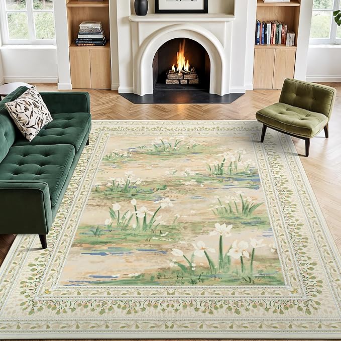 Lessymo Floral 8x10 Area Rugs for Living Room, Soft Non Slip Washable Rugs for by Lessymo