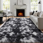 PAGISOFE Black White Grey Rugs for Living Room 5x8, Shag Fuzzy Fluffy - Image 4