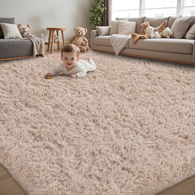 5x7 Area Rug for Living Room:Ultra Soft Fluffy Shag Beige Rugs, Large Fuzzy by Unknown