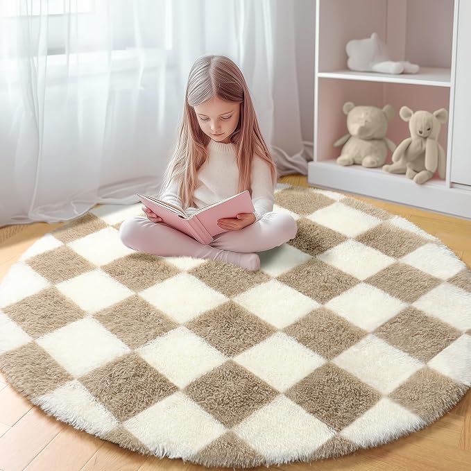 KICMOR Round Rugs 6ft Beige and Cream White Circle Area Rug, Fluffy Soft Fuzzy by KICMOR