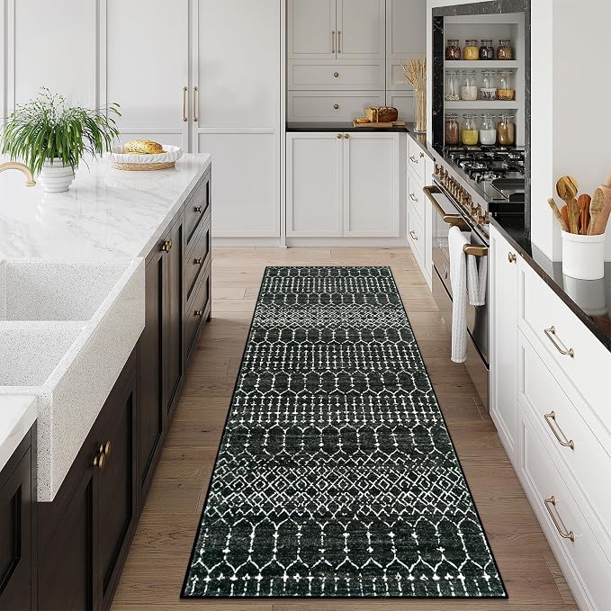 Lahome Moroccan 2x6 Black Runner Rug Non-Slip, Kitchen Rug Runner Washable - Image 5