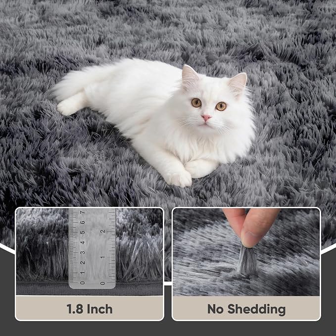 Area Rug for Living Room Bedroom: 4x6 Black Grey Soft Fluffy Shag Upgrade - Image 5