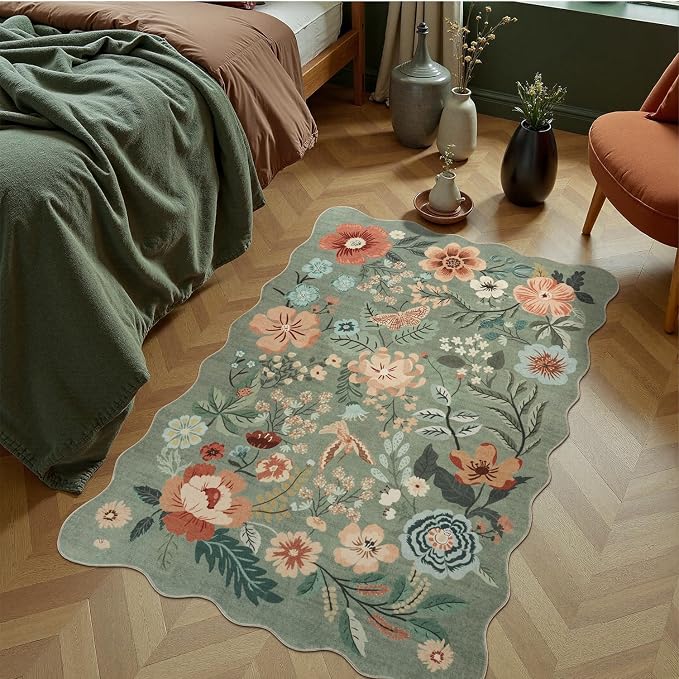 DCX Vintage Floral Rug 2x3, Washable Sage Green Rug - Image 2