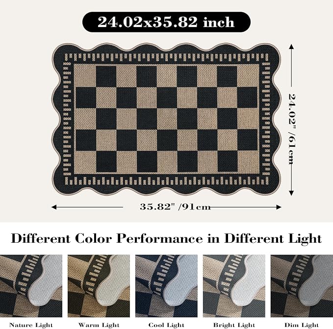 Checkered Easy Jute Entryway Rug, 2x3 Washable Non Slip Kitchen Rug, Indoor - Image 2