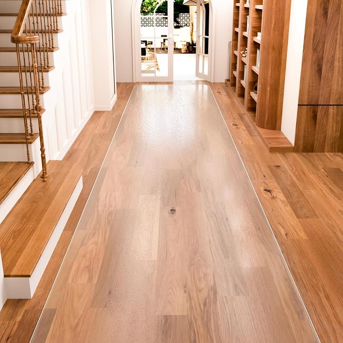 Clear Runner Rug 3'x10' for Hallway – Non Slip Waterproof Vinyl Carpet Protector by KIOORE