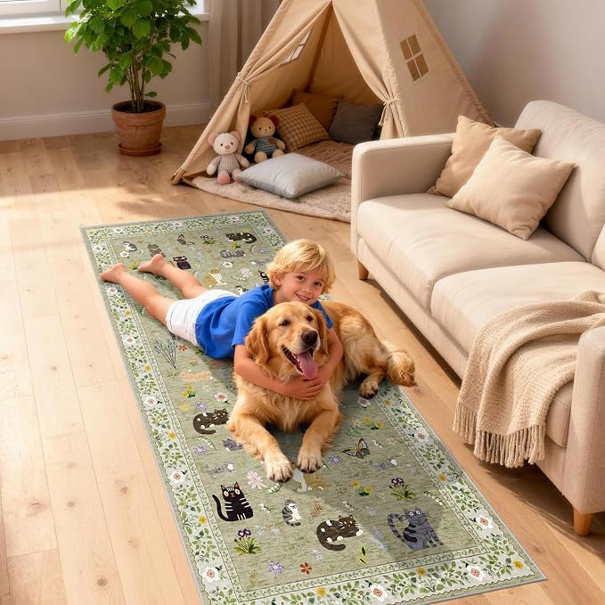 2x8 Washable Rug Runner, Non Slip Low Pile Hallway Cat Runner Rug, Stain - Image 5