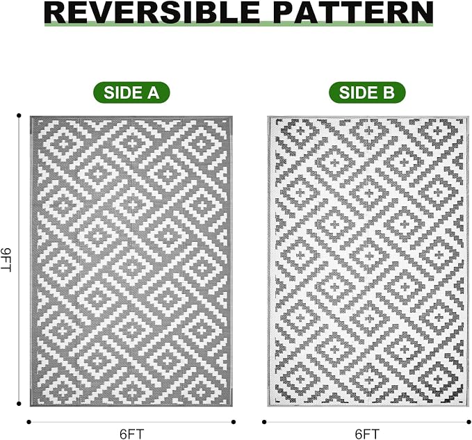 RURALITY Outdoor Rugs 6x9 Feet for Patios Clearance, Plastic Straw Waterproof - Image 2