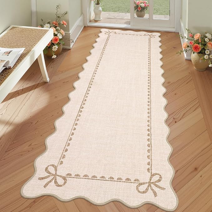 GarveeHome Scalloped Bow Rug for Living Room, Solid Beige Rug for Dorm by GarveeHome