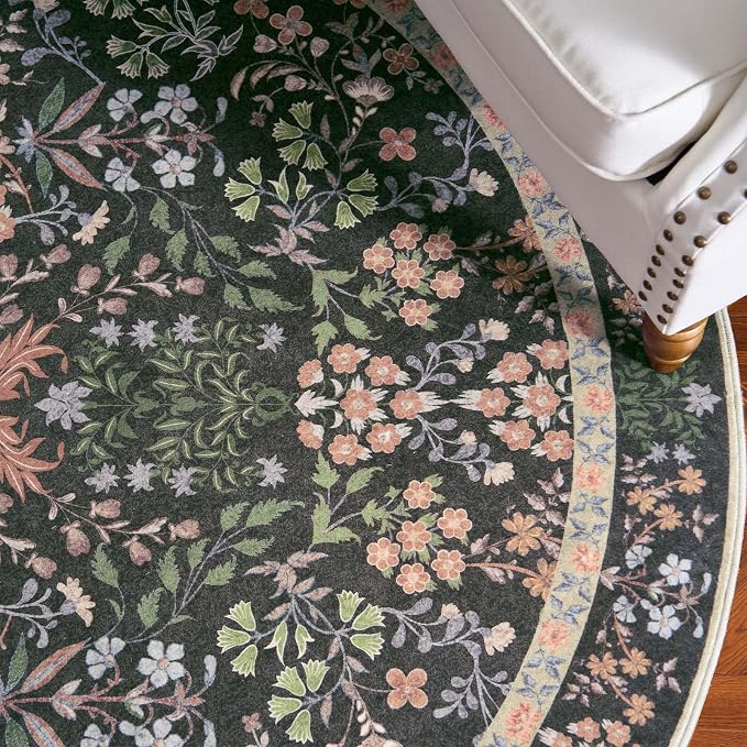 jinchan Zenith Round Rug 5ft Area Rug Soft 5'Round Floral Aesthetic Rug - Image 8