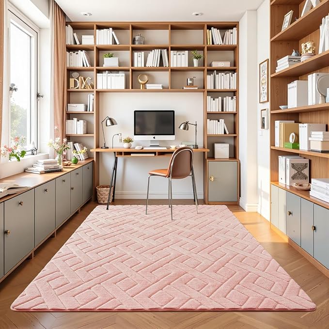6x9 Pink Washable Area Rug for Girls Bedroom Living Room, Modern Geometric Shag - Image 7