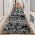 3x10ft Plush High Pile Black Tie-Dyed Rug Fluffy Soft Runner Bedside Rug by TENNOLA