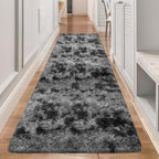 3x10ft Plush High Pile Black Tie-Dyed Rug Fluffy Soft Runner Bedside Rug by TENNOLA